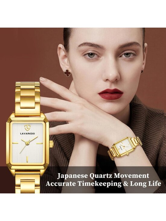 Womens Gold White Analog Quartz Stainless Steel Waterproof Luxury Bracelet Watch main image 4